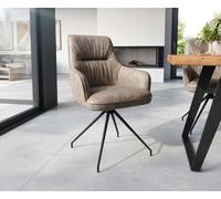 Chaise-de-salle-à-manger Zelia-Flex avec accoudoirs microvelours taupe vintage pied croisé conique noir ressorts ensachés