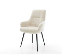 Chaise-de-salle-à-manger Zelia-Flex avec accoudoirs peluche crème-blanc 4 pieds coniques noir resorts ensachés