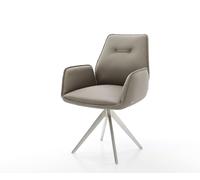Chaise-de-salle-à-manger Zoa-Flex cuir de vache couleur boue pied croisé angulaire acier inoxydable brossé ressorts ensachés