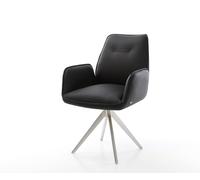 Chaise-de-salle-à-manger Zoa-Flex cuir de vache noir pied croisé angulaire acier inoxydable brossé ressorts ensachés