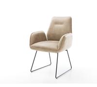Chaise-de-salle-à-manger Zoa-Flex microvelours beige vintage pied trapèze noir ressorts ensachés
