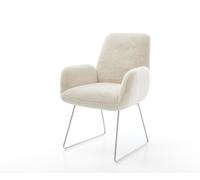 Chaise-de-salle-à-manger Zoa-Flex peluche crème-blanc pied trapèze acier inoxydable resorts ensachés