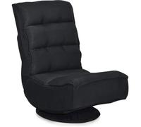 Chaise de Salon Pliable COSTWAY - Dossier Haut Réglable en 5 Positions - Tissu de Lin - Base Pivotante à 360°
