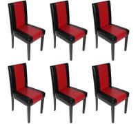 Mendler Lot de 6 chaises Littau simili-cuir noir/rouge, pieds foncés H. 90 cm