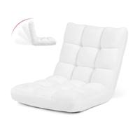 Chaise de sol COSTWAY Paresseux - Dossier Réglable à 14 Angles 90°-180° Tatami Fauteuil pour Lecture, Méditation Blanc