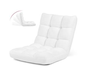 Chaise de sol COSTWAY Paresseux - Dossier Réglable à 14 Angles 90°-180° Tatami Fauteuil pour Lecture, Méditation Blanc