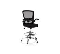 HJH Office – Chaise de comptoir VENDO WORK – Tissu résille, accoudoirs rabattables – Noir