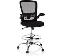 HJH Office – Chaise de comptoir VENDO WORK – Tissu résille, accoudoirs rabattables – Noir