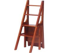 Chaise d'échelle de bibliothèque Pliante en Bois Massif, Tabouret et présentoir à 4 étapes, escabeau Double But 150kg Capacité pour la Cuisine à Domicile Bureau Bibliothèque