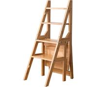 Chaise d'échelle de bibliothèque Pliante en Bois Massif, Tabouret et présentoir à 4 étapes, escabeau Double But 150kg Capacité pour la Cuisine à Domicile Bureau Bibliothèque
