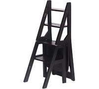 Chaise d'échelle de bibliothèque Pliante en Bois Massif, Tabouret et présentoir à 4 étapes, escabeau Double But 150kg Capacité pour la Cuisine à Domicile Bureau Bibliothèque