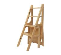 Chaise d'échelle, pliable, convertible, à 4 niveaux, en bois, multifonction, capacité de charge de 100 kg, pour chambre à coucher, garde-manger, balcon, etc (couleur bois)