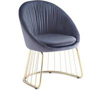Menzzo Chaise Design Pralion Velours Gris avec Pieds métal doré - Chaise Salle à Manger Dossier Arrondi Effet drapé - Fauteuil Moderne élégant Salon ou Cuisine