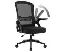Chaise d'ordinateur pivotante avec accoudoir rabattable à 90° et support lombaire pour la maison/bureau-Noir