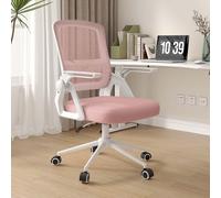 Chaise d'ordinateur pivotante avec accoudoir rabattable à 90° et support lombaire pour la maison ou le bureau - Rose
