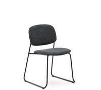 Chaise empilable Meli en chenille grise et pieds en métal gris, certifiée FSC Mix.