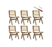 Chaise - TECTAKE - Lot de 6 fauteuils LISSY style boho, cannage viennois en bois et accoudoirs, 48,5 x 53,5 x 83 cm - Chêne clair