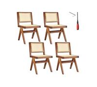 tectake® Lot de 4 Chaises de Salle à Manger Design en Chêne Bois Massif & Cannage Chaise de Table à Manger Chaise Confortable Meuble Salon pour Coiffeuse, Chambre, Cuisine, Bureau, Cabinet, Dressing