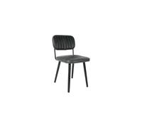Chaise en cuir noir, assise matelassée, 4 pieds chêne massif laqué, style rétro - White Label, Jake Worn - 58x46x81 cm