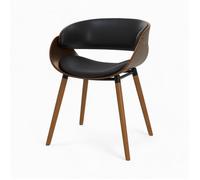 Chaise en cuir synthétique noir et bois plaqué noyer - Polo - Maison Pavane
