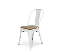 Kosmi Chaise en métal Blanc Mat et Assise en Bois Clair - Style Industriel