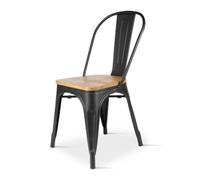 Chaise en métal noir mat avec assise en bois clair - Style industriel