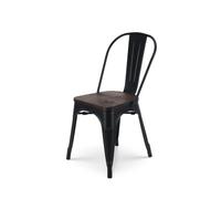 Chaise en métal noir mat avec assise en bois foncé - Style industriel