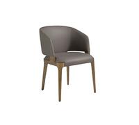 Chaise rembourrée - ANGEL CERDA - Simili éco-cuir et pieds bois de frêne - Gris - L 57 x P 58 x H 76 cm