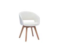 Chaise scandinave en tissu effet laine bou blanc et bois clair massif PRISMA