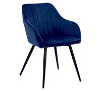 Happy Garden Chaise BERTILLE – rembourrée en velours, dossier & accoudoirs, pieds métal noirs, bleue