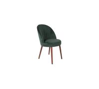 Chaise en velours vert, dossier incliné, assise moelleuse, pieds en hêtre massif laqué noyer - Dutchbone, Floke - 51x59x86 cm