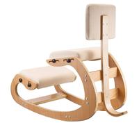 Chaise ergonomique à genoux, chaise de posture à genoux en bois avec coussins en mousse épaisse réglables, dossier et structure en bois, hauteur réglable, soulage les douleurs au cou ou au dos, pour l