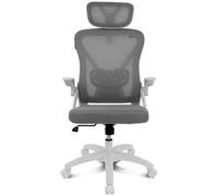 Chaise ergonomique DRAIR35 assise grise dossier maille blanche réglable accoudoirs pliables
