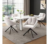 Chaise ESS en velours beige, chaise ESS pivotante élégante et confortable, tissu en velours respirant, design ergonomique, élégant piètement en fil métallique gris - Lot de quatre pièces