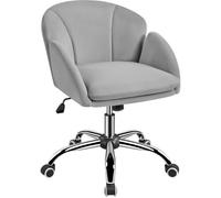 Chaise Fauteuil Bureau - Design Fleur - en Velours - Hauteur Réglable - Coussin Amovible- Gris Clair - Yaheetech