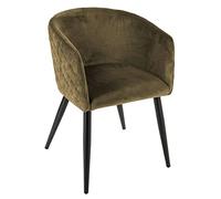 Atmosphera – Fauteuil Marlo – Velours matelassé, pieds en acier, vert kaki L56×P56×H76 cm
