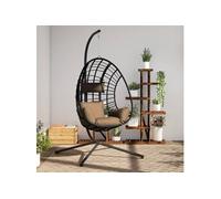 vidaXL Fauteuil suspendu design oeuf avec support Taupe rotin et acier