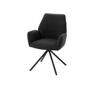 Chaise de salle à manger HWC-G67, chaise de cuisine Accoudoir, pivotant Auto-Position, tissu/textile Bouclé Öko-Tex MVG ~ gris foncé