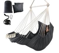Chaise hamac avec coussins - Chaise suspendue en coton - Repose-pieds - 2 coussins - Charge 227 kg - Pliable - Barre d'écartement en fer 100 cm - Intérieur et extérieur