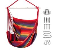 Chaise hamac - Coton - 150 x 100 cm - Avec 2 coussins - Arc-en-ciel - Pour jardin, balcon et salon