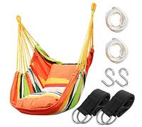 Chaise hamac en Corde à Suspendre pour intérieur et extérieur, balancelle hamac en Coton Robuste, Charge maximale de 136 kg pour Chambre à Coucher, terrasse, Porche (Barre en Bois et oreillers Non