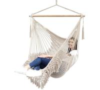 Chaise hamac suspendue en corde de coton avec barre en bois, siège large pour intérieur et extérieur