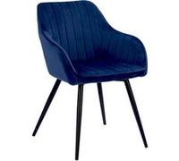 Happy Garden Chaise BERTILLE – rembourrée en velours, dossier & accoudoirs, pieds métal noirs, bleue