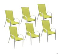 Chaise - HAPPY GARDEN - MARBELLA - Textilène vert - Structure aluminium blanc - Lot de 6 empilables