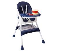 Chaise haute 2 en 1 pour bébé - Chaise haute pour enfant - Réglable en hauteur - Pliable - Double plateau 43 x 25 cm - Harnais à 5 points - De 6 mois à 6 ans - Jusqu'à 80 kg - Bleu foncé