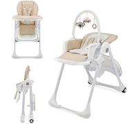 Kinderkraft TUMMIE 2-en-1 chaise d'alimentation - pliable - réglable en hauteur - fonction couchage - 7 niveaux d'adaptation de la hauteur - double plateau - dès la naissance - beige