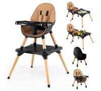 Chaise haute 6 en 1 - Chaise haute/rehausseur - Modulable - Table à modules - Plateau double amovible - Plastique - Marron