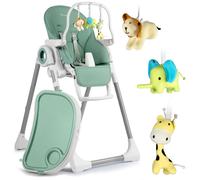 Chaise haute avec table, transat Belo vert + barre de jeux