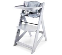 Moby-System - Chaise haute bébé WOODY - Évolutive 12 pos, table amovible, ceinture 3 pts - Gris