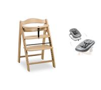 Chaise haute bébé Arketa bois naturel + Transat bébé pour chaise haute Gris